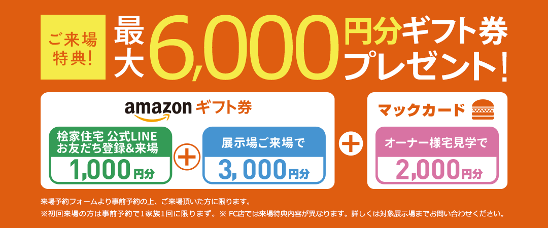 ご来場特典！最大6,000円分ギフト券プレゼント！